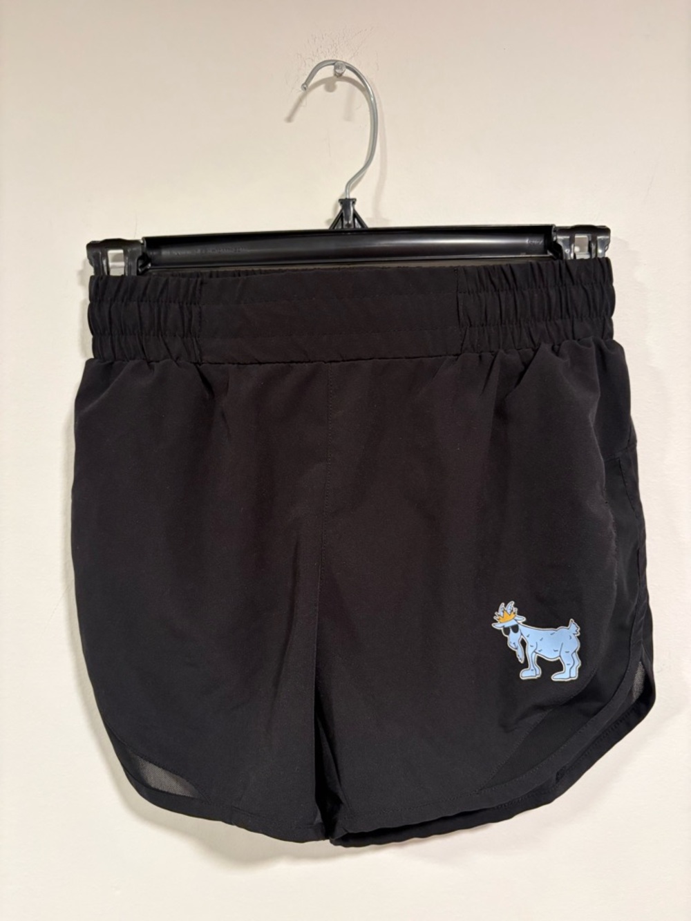 Kids Black Athletic Shorts with Blue Cartoon Patch